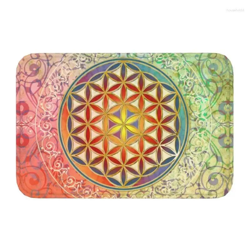 Mattor Flower of Life Vintage Geometric Mandala Doormat Anti-Slip Kitchen Badrummatta Toalett golv Dörr sovrum Entré mattan