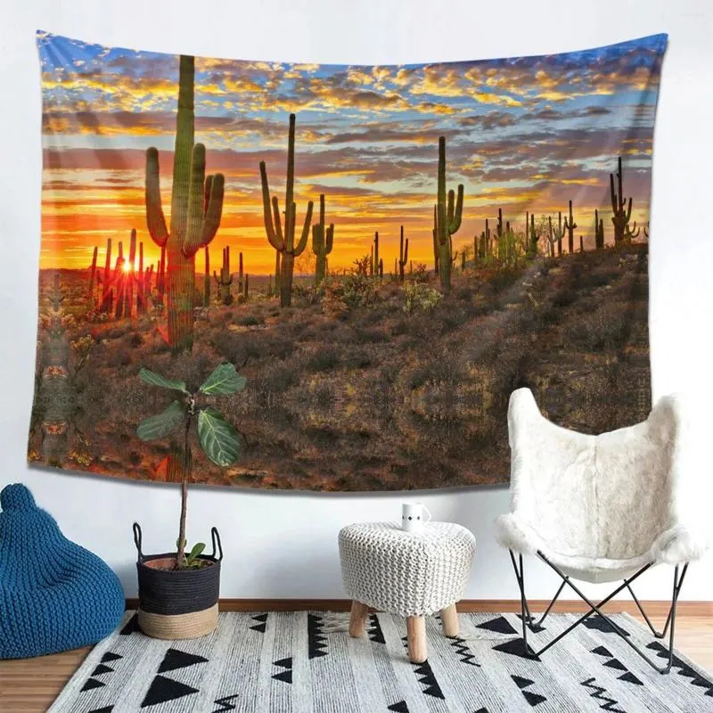 Arazzi Arazzo vintage nel deserto del sud-ovest Arizona Cactus Sunset Tappetino da picnic Hippie Trippy Decorazione da parete per soggiorno camera da letto