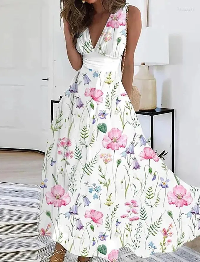 Casual Dresses Vestidos Summer Women Dress 2024 Elegant Party Sleeveless Long Robe Sexy Bohemian Print Sundress