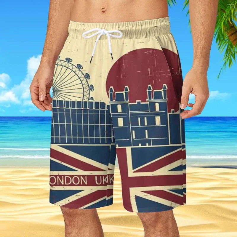 Shorts masculinos vintage estilo americano calções joelho troncos soltos com cordão duplo bolso casual roupa de praia diária