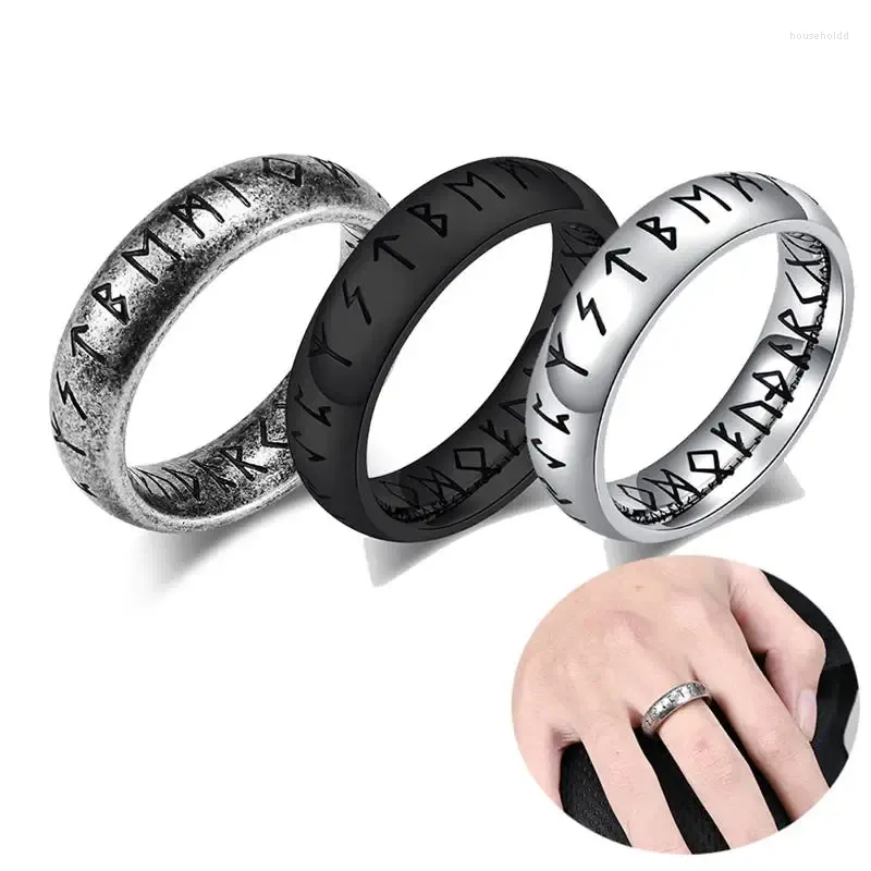 Anneaux de cluster 2024 Couples de mode pour hommes femmes Viking Amulette Rune Mots en acier inoxydable Gravure Bague Bijoux Cadeau Taille 7-12