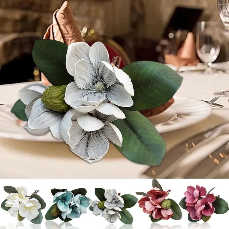 Decorative Flowers Magnolia Stem Flower Faux Wedding Bouquet Vase Floral Arrangement For Table Pretty Garland