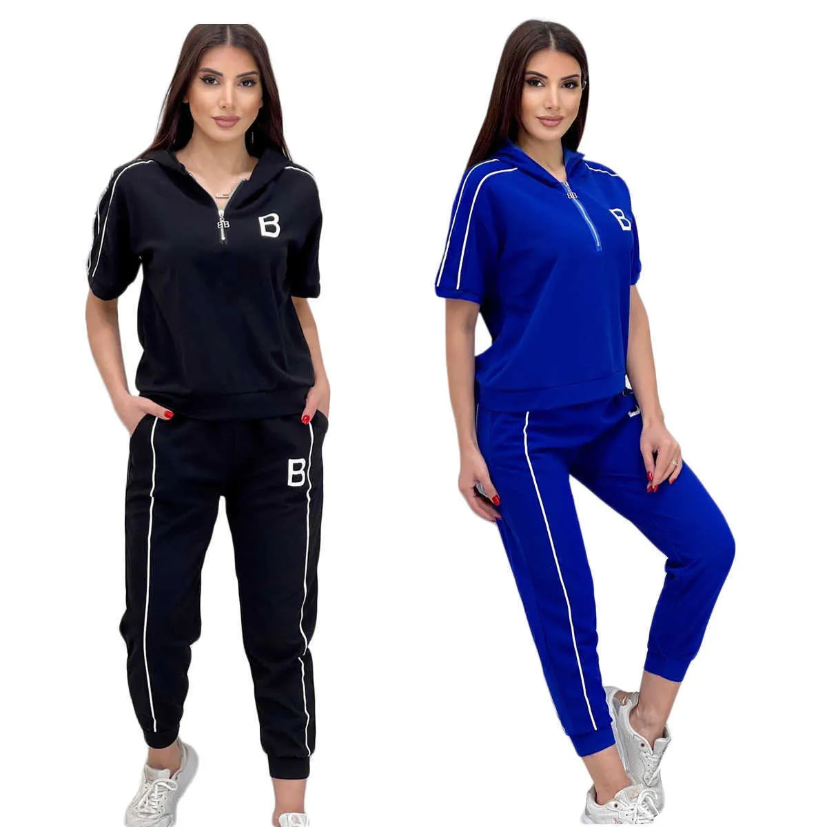 Women's Tracksuits 24ss designerJ2805 Womens New Fashion Hooded Embroidered Casual Womens Short Sleeve Two Piece Set sport Tracksuits
