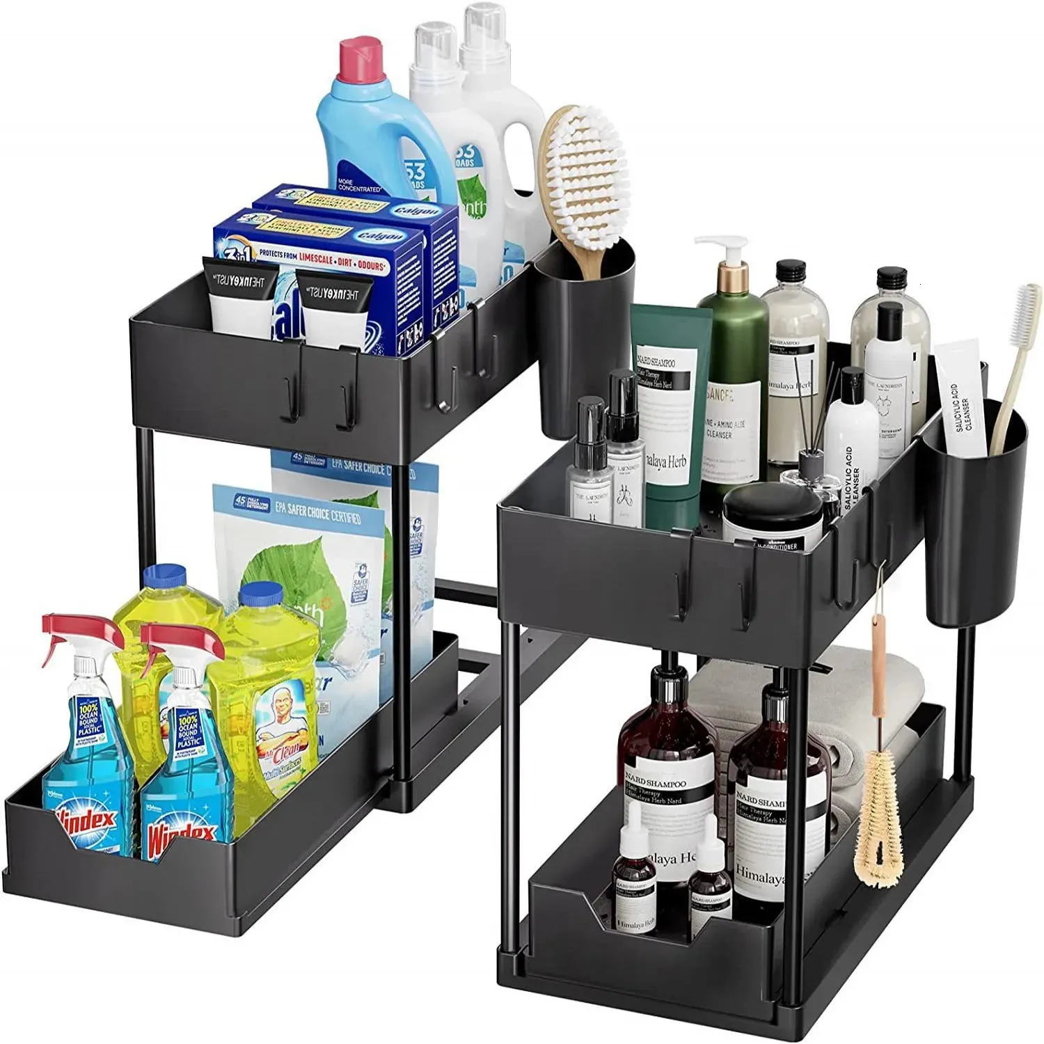 Organisateur et rangement sous évier, support d'organisation de cuisine avec tiroirs d'armoire à Double coulisse, étagère polyvalente Hol 240125