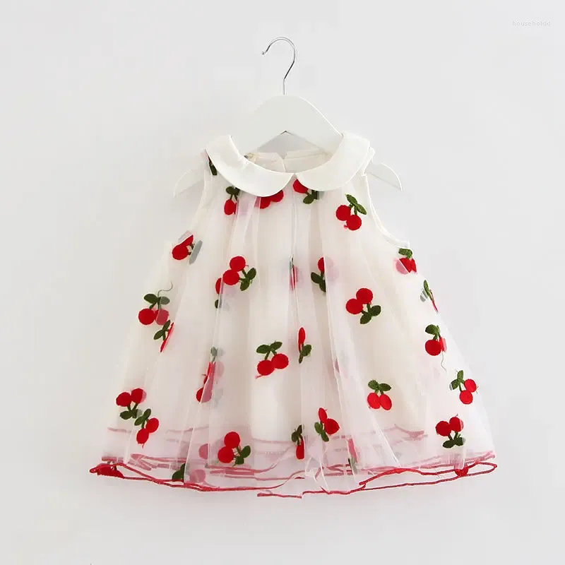 Robes de fille bébé cerise broderie été robe de princesse filles en bas âge printemps automne doux fête d'anniversaire robes Cothes