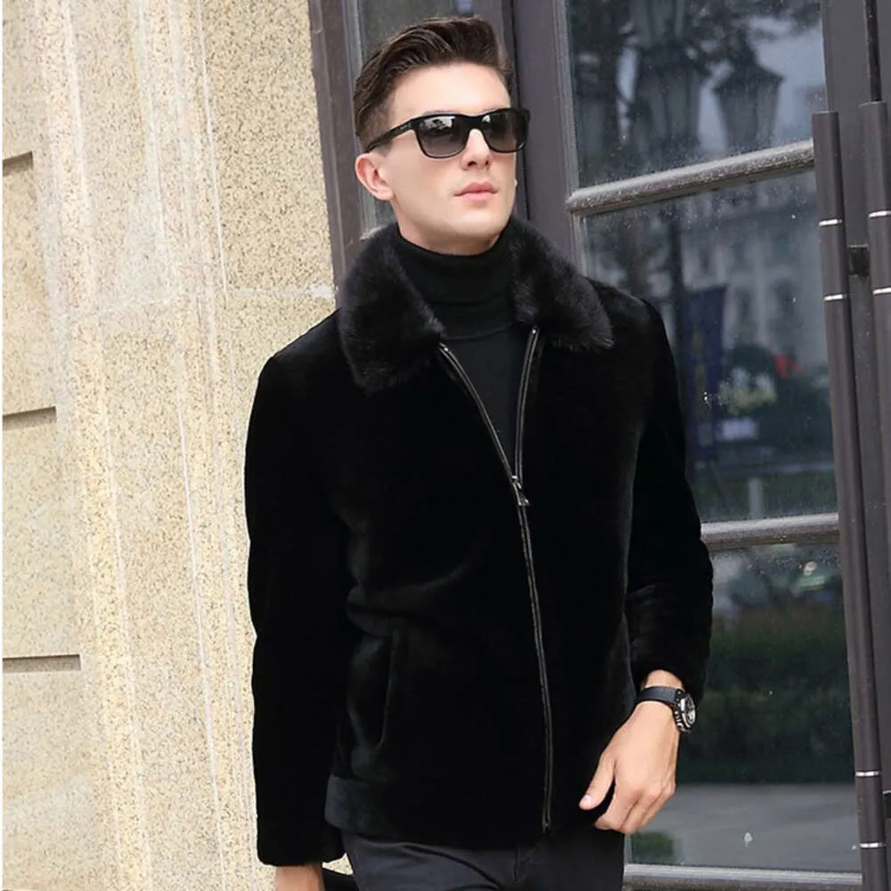 Manteau en polaire de vison pour hommes, grande taille, épais, Imitation peau, Version coréenne, Slim Fit, fourrure courte, col montant, GAL0