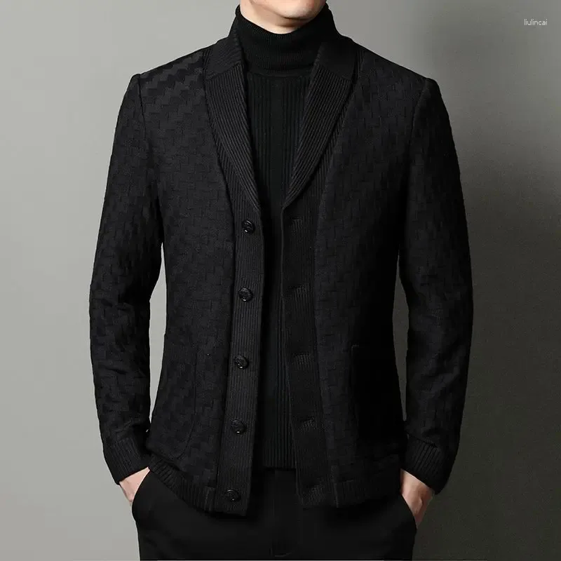 Pulls pour hommes printemps automne classique veste tricotée épaissie noir décontracté lâche beau pull cardigan vestes vêtements masculins