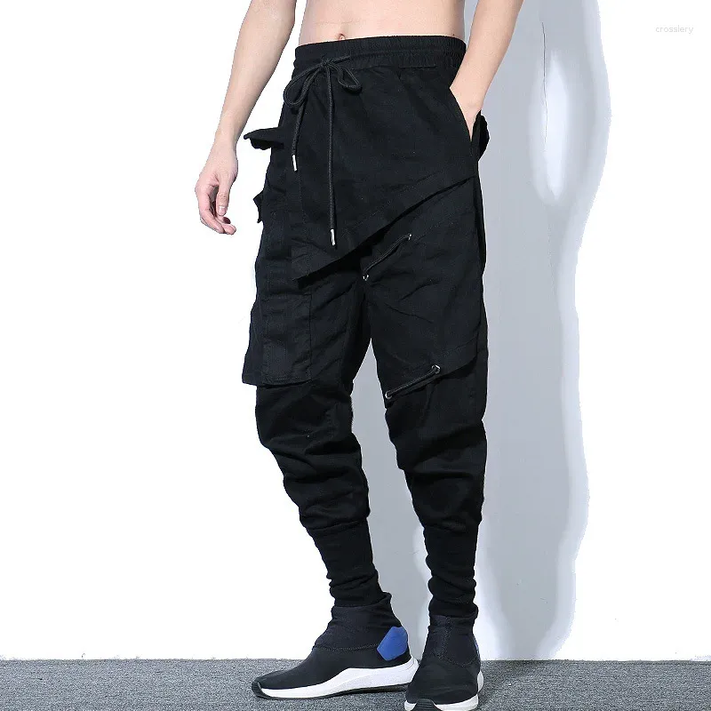 Pantalons pour femmes Pantalons cargo fonctionnels tactiques Hommes Hip Hop Streetwear Taille élastique Joggers Pantalon multi-poches irrégulier Noir WB520