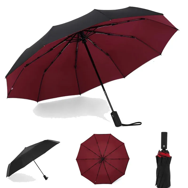 10K Double Layer Windproof Fully-automatic Umbrellas Male Women Three Folding Commercial Large Durable Frame Parasol 240123