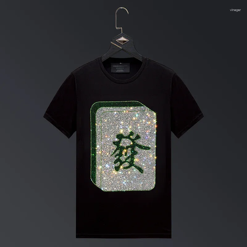 Mäns T -skjortor Rhinestone Premium Shirt för män Kort ärm kinesiska element Sommarkvalitet Bomull Blandar Casual Elastic Camisetas de de