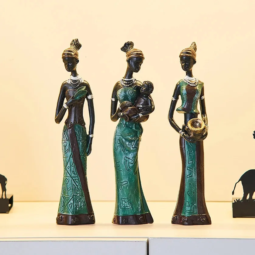 3 pacote estátuas mulher africana escultura menina poliresina exótica tribal senhora esculturas estatuetas decoração de casa estátua arte artesanato presente 240131