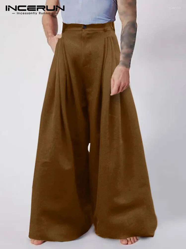 Herrbyxor mode män breda ben joggar knappa streetwear lösa fasta färgbyxor hög midja casual pantalon s-5xl incerun 2024