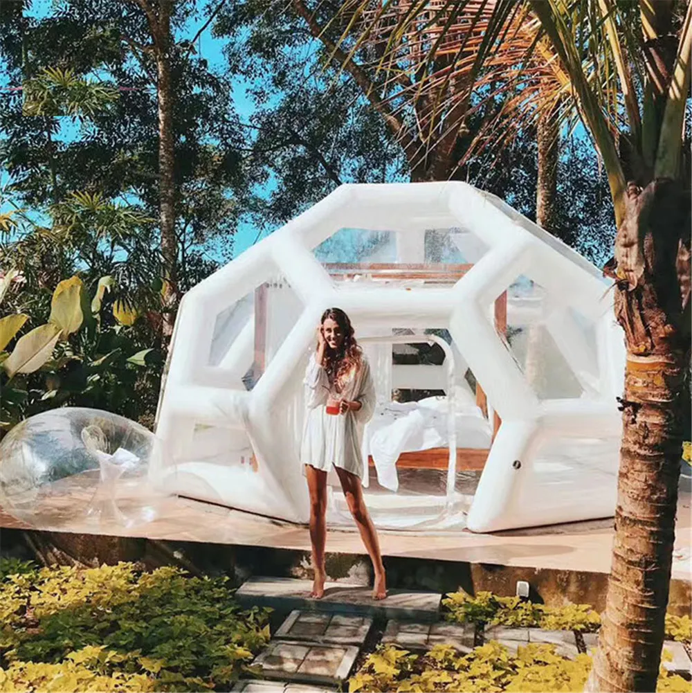 Anpassad uppblåsbar fotbollsform Camping Bubble Clearance Dome Luxury Hotel Beach House Room Balloon med gratis pump av fartyg till USA