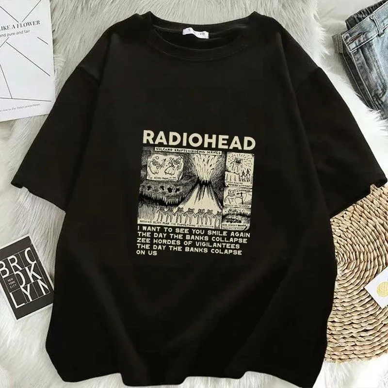 Men's Tank Tops Women T Shirt Radiohead Vintage Print Mens Oversized Unisex T-shirts Hip Hop Rock Band Music Album Tee Harajuku Male Top