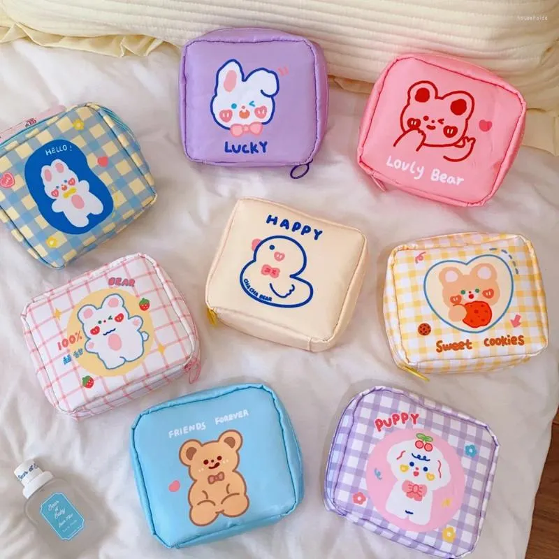 Storage Bags Cute Cartoon Women Tampon Bag Mini Portable Sanitary Napkin Waterproof Cosmetic Pad Pouch Kawaii