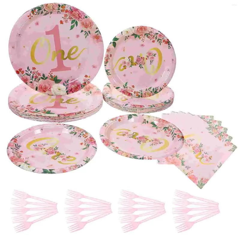 Vaisselle jetable pour filles, vaisselle de fête de premier anniversaire, décorations pastel