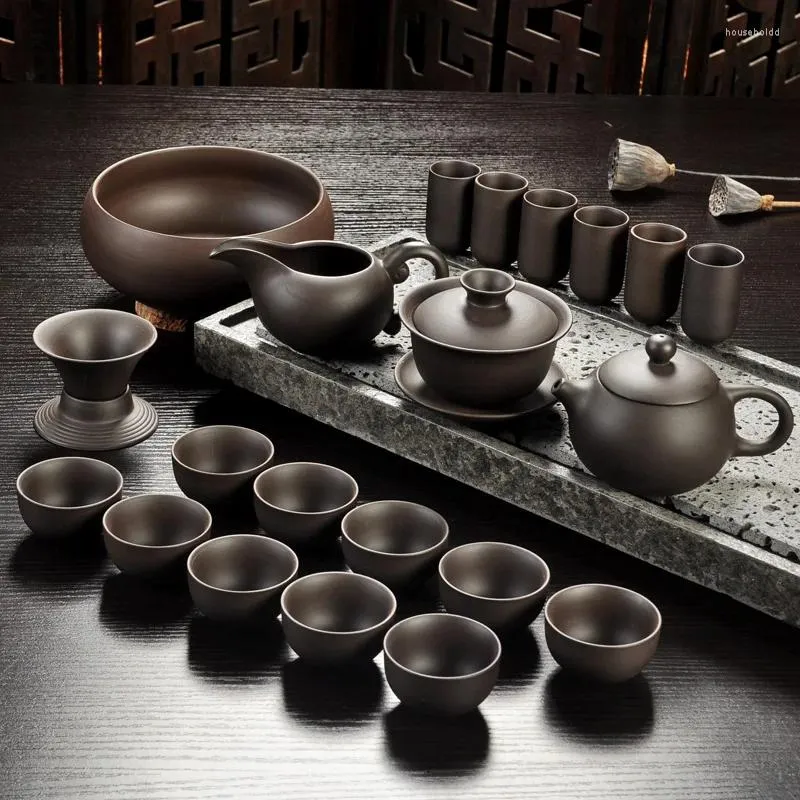 Conjuntos de chá Yixing Roxo Areia Conjunto de Chá Preto / Vermelho Cerâmica Kung Fu Bule Handmade Teacup Gaiwan Tureen Cerimônia