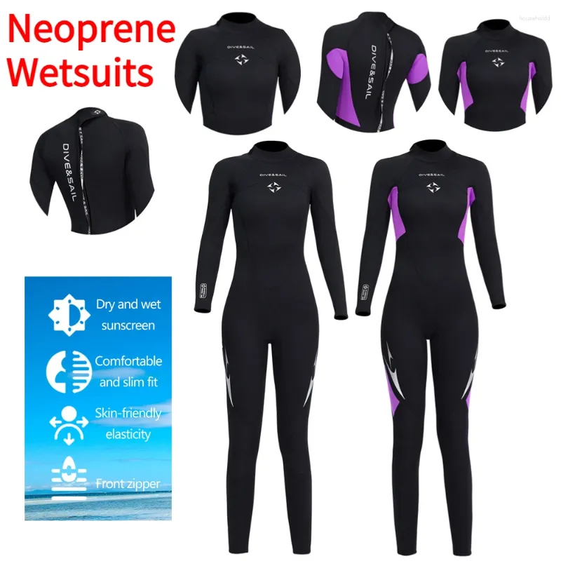 Kadın Mayo 3mm Neopren Wetsuits Uzun Kollu Sıcak Tut Tam Tüplü Dalış Takımları Kadınlar Tek Parçalı Şnorkel Sörf Sörfleri