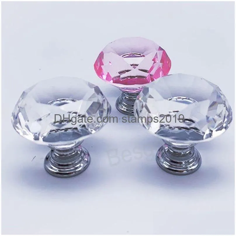 Poignées tire 3 cm boutons de porte en cristal Der bouton de garde-robe meubles armoires de cuisine Pl poignée de base en alliage de zinc accessoires pour la maison BH671 Dh0Dz