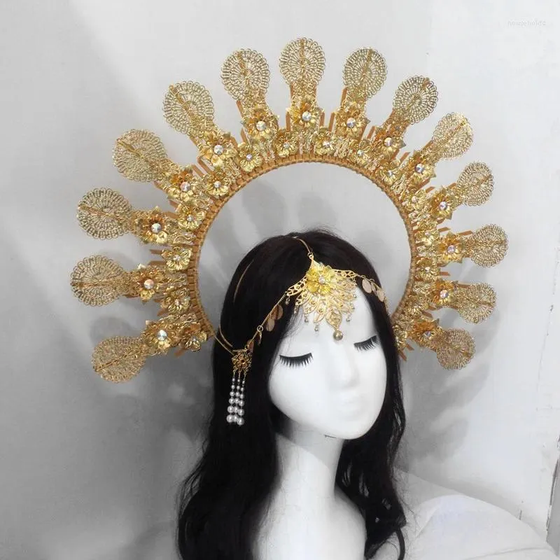 Party Levert Moon Goddess Halo Glitter Gold Sunburst Crown -kopstuk Angel Celestial Headband Halloween Boho Bruiloft Tiara voor vrouwen