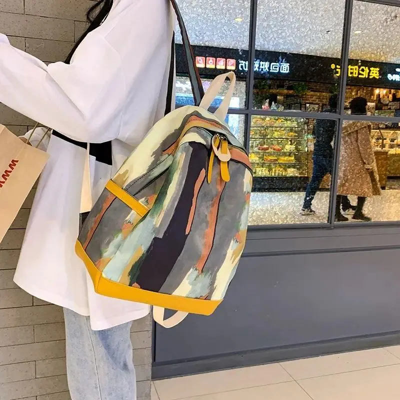 School Bags Korean Trendy Graffiti Camouflage Backpack Nylon Travel Rucksack For Teenager Girl College Students Mochila