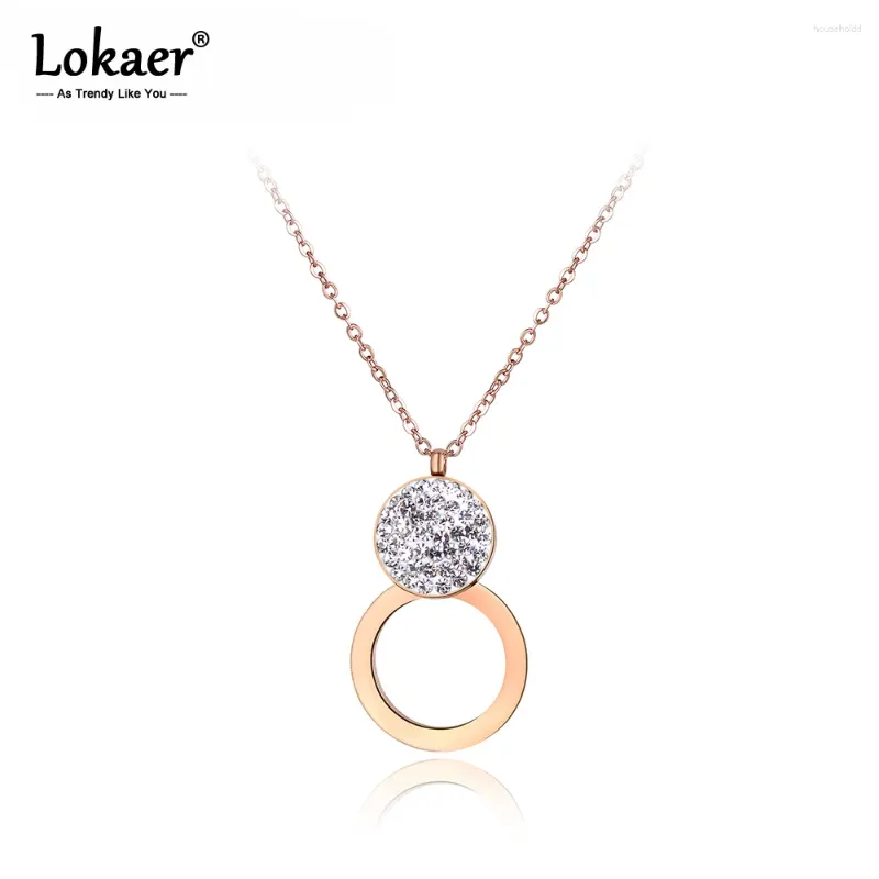 Choker Lokaer Classic Pave Setting Rhinestone Double Circle Chokers Necklace For Women Stainless Steel Wedding Jewelry N18048