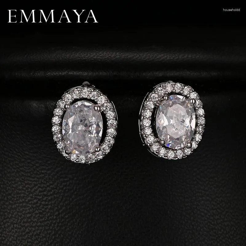 Stud Earrings EMMAYA Luxury Oval Zircon Elegant White Gold-Color Plated For Women