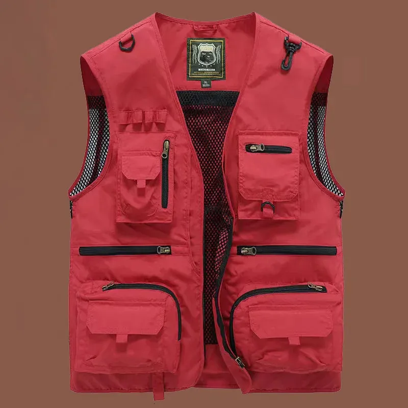 Summer Unloading Mens US Tactical Hiking Fishing Vest Pographer Waistcoat Mesh Cargo Sleeveless Jacket Tools Pocket 5XL 240202
