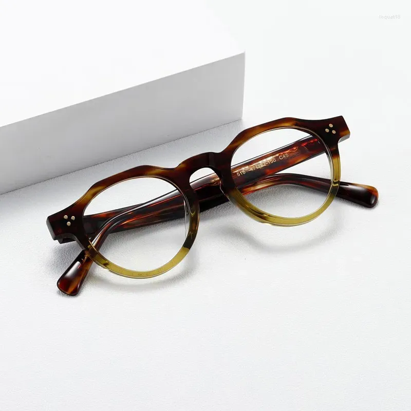 Zonnebrilmonturen Hoge Kwaliteit Merk Designer Acetaat Brilmontuur Mannen Clear Lens Retro Ronde Brillen Vrouwen Bijziendheid Recept Brillen