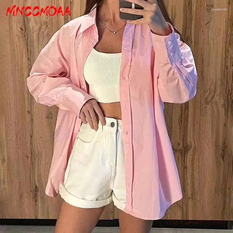 Blouses Femmes MNCCMOAA 2024 Femmes Mode Haute Qualité Lâche Chemise en coton à boutonnage unique Femme Casual Manches longues Oxford Tops