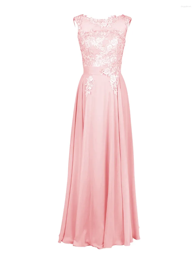 Vestidos de festa feminino sem mangas vestido de baile longo rosa elegante noite formal com apliques (em estoque em promoção de tamanho)