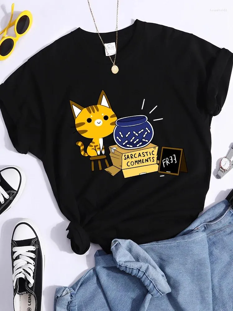 Women's T Shirts Sarcastic Comments Kawaii Cat T-Shirt Women Fashion Casual Street Hip Hop Crop Top Cool Sport Breathable Female Tshirts