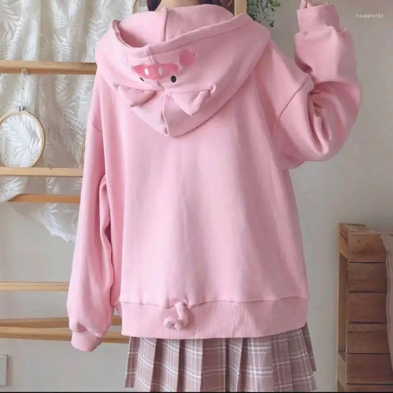 Sweats à capuche pour femmes automne hiver collège style japonais fille sweat à capuche oreilles de cochon mignonnes mode coréenne étudiant veste ample femme