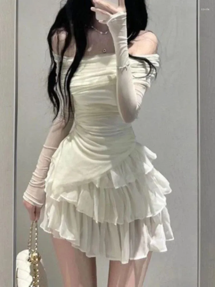 Work Dresses Frence Fairy Two Pieces Set Women Slash Neck Elegant Slim Party Skirt Suit Female Korean Sexy Tops Sweet Cake Skirts 2024