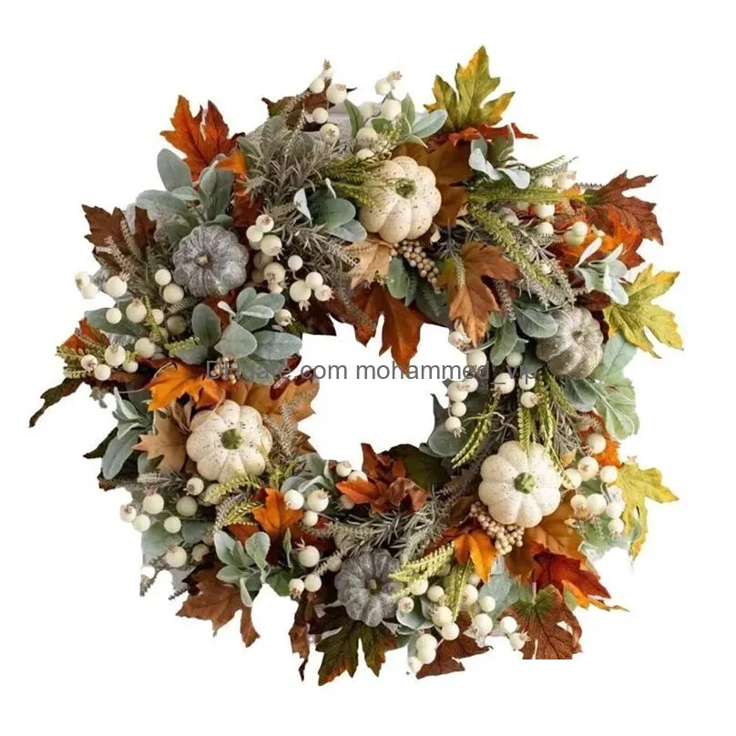 Decorative Flowers Wreaths Fall Pumpkin Berry Maple Leaf Artificial Wreath Harvest Autumn Door Christmas Halloween Home Hanging De Dhdbz