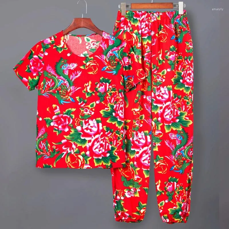 Tute da uomo Completi di tute Completi di vestiti Maglietta 3D Pantaloni lunghi Abiti in 2 pezzi Cinese Nord-est Grande fiore Abbigliamento sportivo casual Jogger