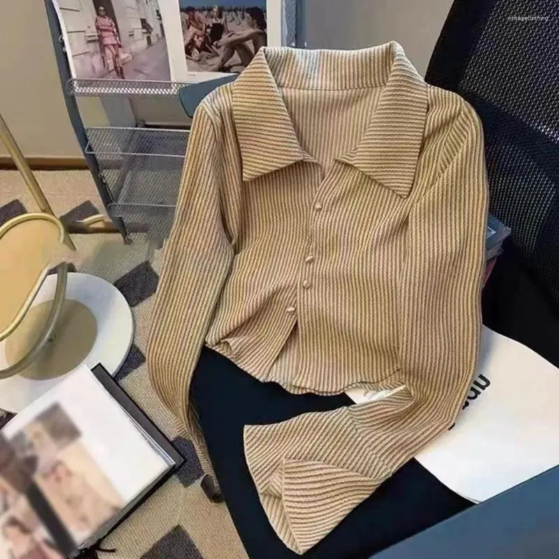 Bluzki damskie Kobiety Fall Shirt Striped Print Nieregularny pojedynczy LAPELD LAPEL DŁUGO TRUMKI RĘCIE Patchwork Lose top