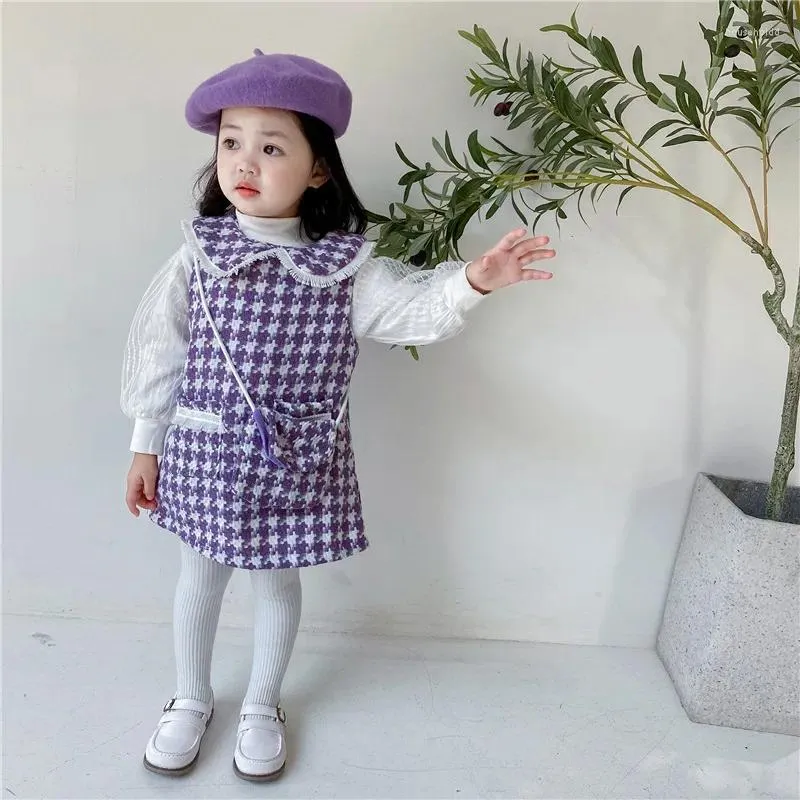 Set di abbigliamento Set di moda per bambina Maglioni Borsa scozzese per bambini Ragazze Primavera Autunno Abiti eleganti Abbigliamento per bambini