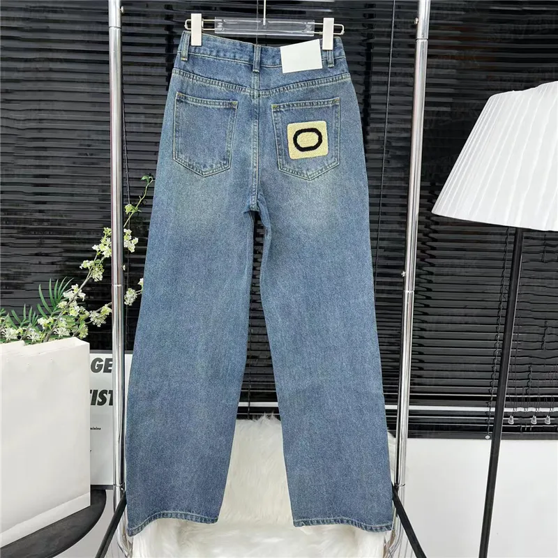 Mulheres jeans azuis designer rasgado calças retas com zíper jeans calças compridas calças retas