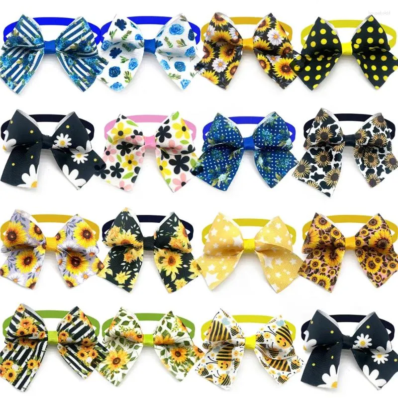 Vêtements pour chiens 10 pcs printemps noeud papillon chiot chat cravate fleurs motif accessoires de toilettage pour animaux de compagnie