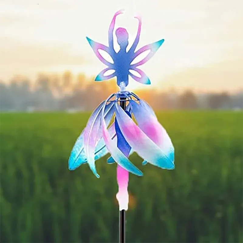 Fairy Ballerina Wind Spinner Color Changing Ballet Spinning Girl Wind Chimes Rotating Deck for Garden Backyard Decorative Chimes 240119