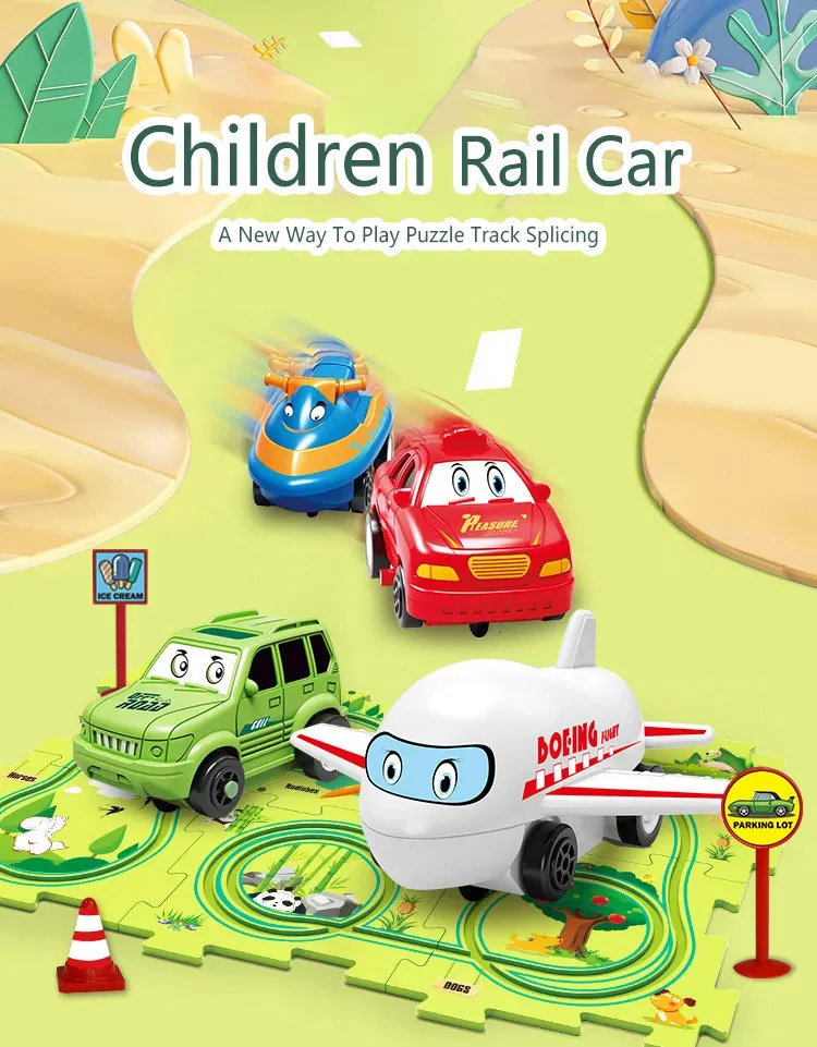 Kids Educational Puzzle Electric Rail Car DIY Assembling Toy Cartoon ...