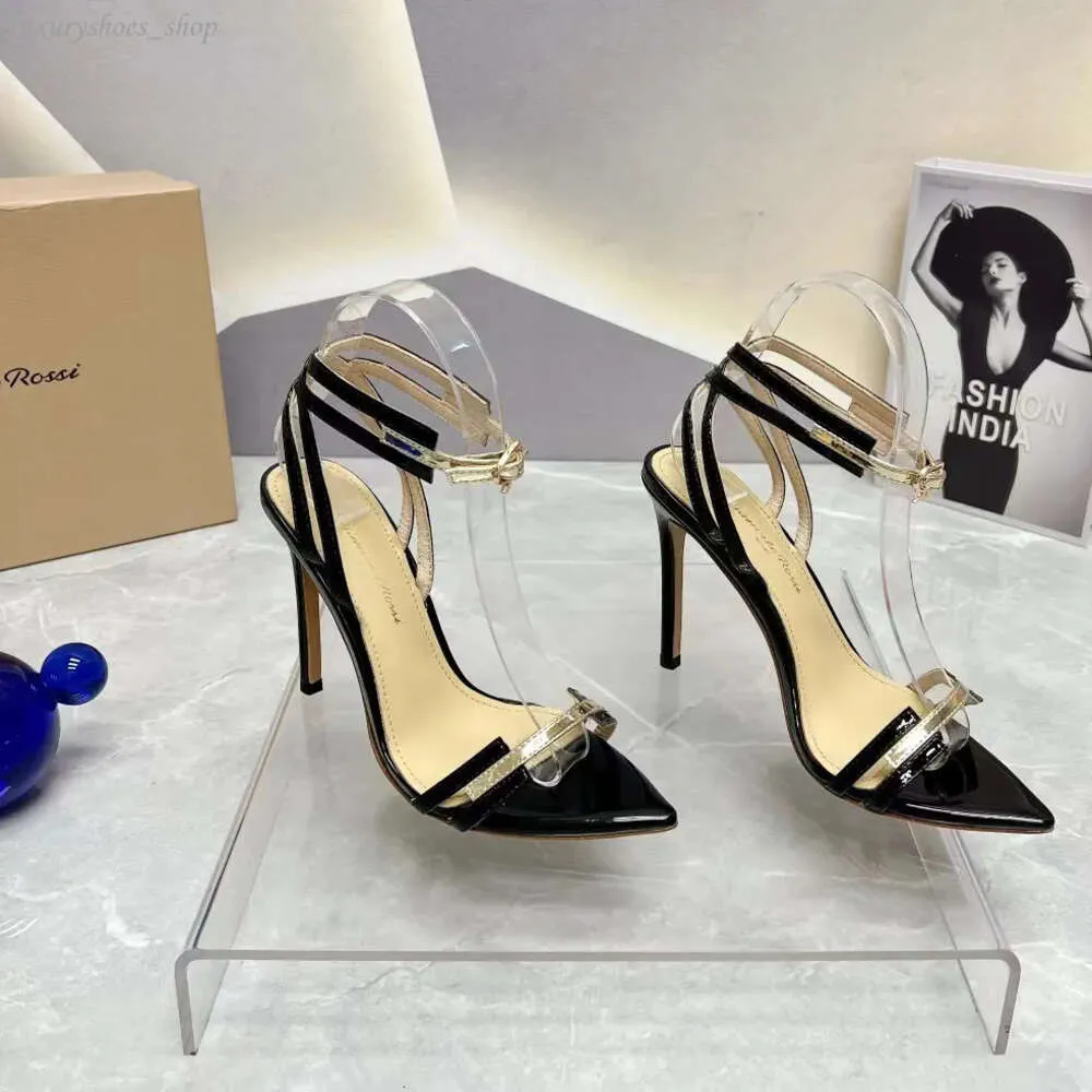 Gianvito Rossi High Heels Sandals Moda İnce Bant Kombinasyon Noktalı Açık Ayak Ayak Ayak Bilgisi 10.5cm Stiletto Topuk Elbise Ayakkabı Günlük Toka Tasarım Ayakkabıları