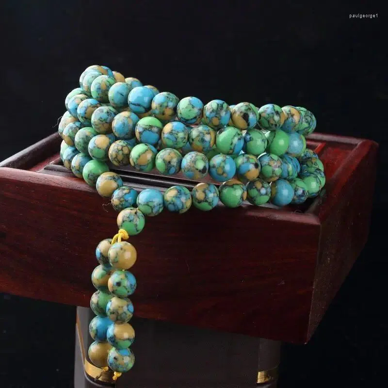 가닥 청록색 8mm 108 조각 Sancai Ball Bracelet Winding Buddha Beads