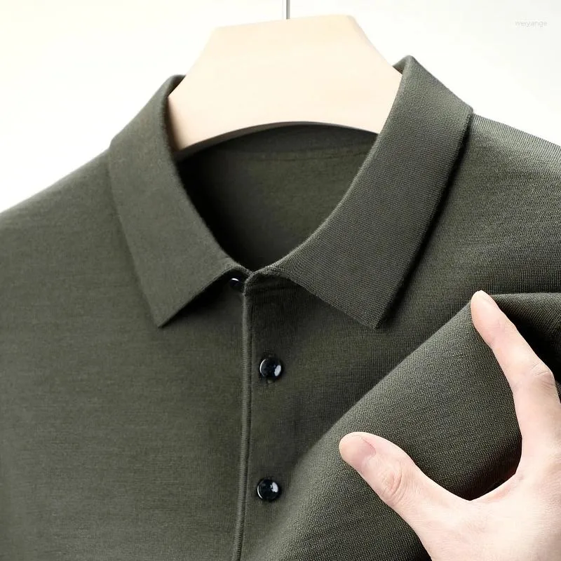 Mannen Truien Echte Kamgaren Polo Heren 2024 Lente Merino Gebreide Tops Lange Mouw Mannelijke Pure Schapen Trui Shirts