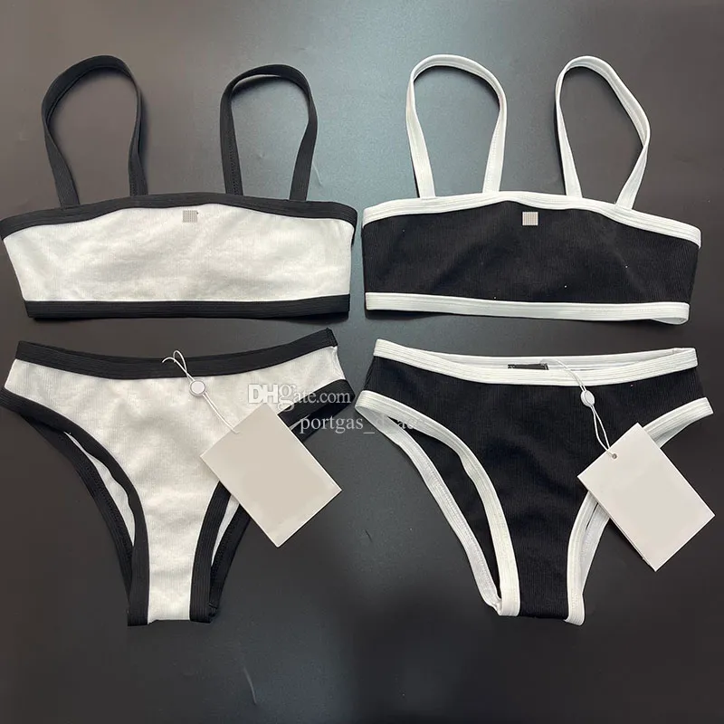 Women Beach Bra Briefs Contrast Color Swimwear Sexy Split Bikinis Set Summer Holiday Pool Party Bathing Suit