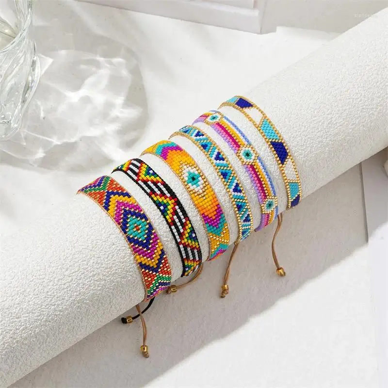 Link pulseiras zhongvi turco olho charme pulseira para mulheres boêmio artesanal miyuki grânulo colorido jóias atacado amizade
