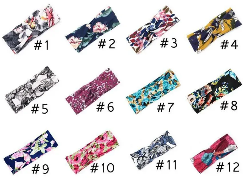 12styles Women Girls Hairband Yoga Sport Hair Bands Floral Cross Hairband Vintage Printed Knot Headband Turban Party Favor GGA3848