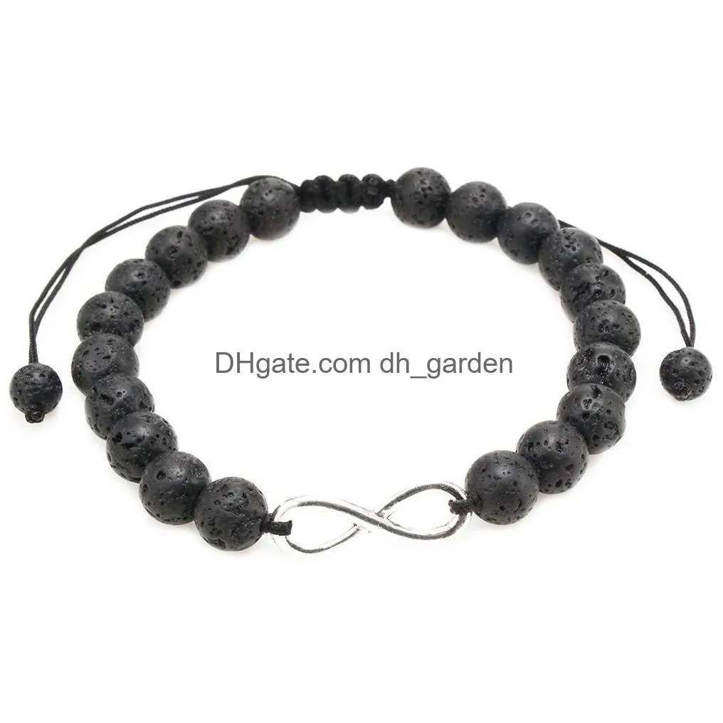 Frisado Infinito Lava Rock Turquesa Pulseira Pedra Strand Pulseiras Ajustáveis ​​para Mulheres Homens Moda Jóias Will e Sandy Presente Whi Dhsl2