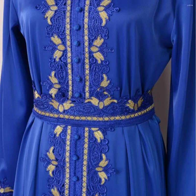 Etnische Kleding Abaya Voor Vrouwen Moslim Dubai Verwikkeld Gewaad Blauw V-hals Caftan Kaftan Party Ramadan Gurban Arabische Elegant